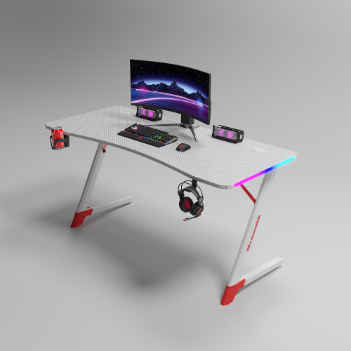 Γραφείο Gaming με φωτισμό RGB, υφή ανθρακονήματος και μεταλλικό σκελετό Λευκό 140x60x74cm D2209-WHITE