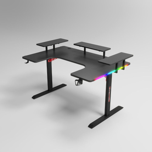 Γραφείο Gaming με φωτισμό RGB, υφή ανθρακονήματος και μεταλλικό σκελετό Μαύρο 160x(60-100)x74cm P203